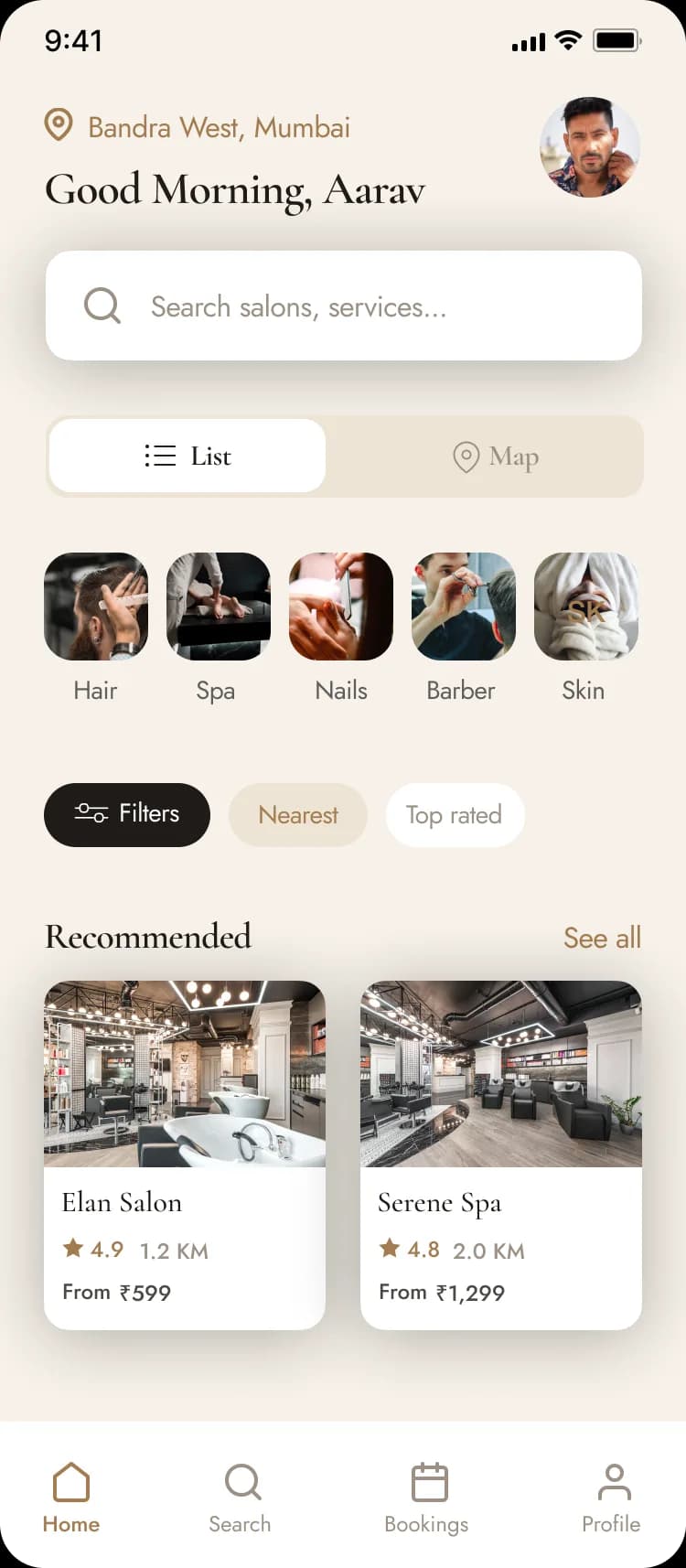 Bookord customer app showing a salon booking